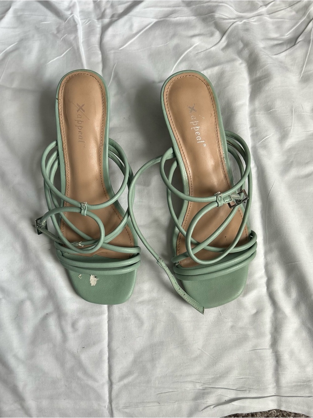 Xappeal Mint Green Strappy Slide Heels